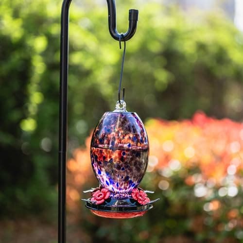 Muse Garden Glass Humming Bird Feeders for Outdoors - 27OZ Blown Glass Hummingbird Feeder - Unique Gift Mom Women Grandparents, Outdoors Hanging Garden Decor, Includes Ant Moat & Brush, Purple view 7