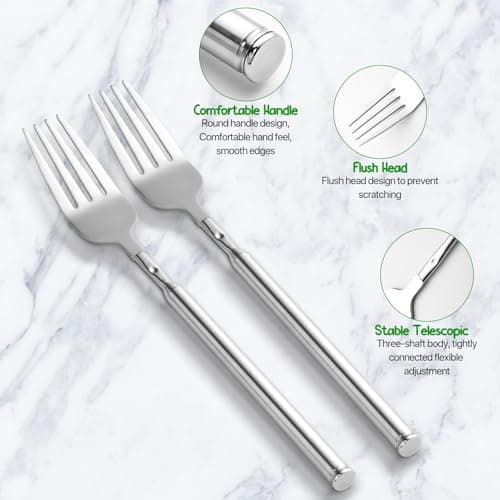2 PCS Extendable Fork for Jokes, Expandable Forks, Extended/Extending/Extend, Extension from 8.7" to 25.4" Long, Stainless Steel Telescopic/Telescoping/Retractable Dinner Fork. Silver view 4