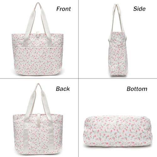 mcuvaec Corduroy Tote Bag for Women, Foldable Tote Bag With Zipper, Large Shoulder Bag, Purses and Handbags for Work Travel view 2