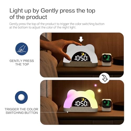 Outetrails LED Alarm Clock,Digital Alarm Clock for Girls and Boys, Little Bear Alarm Clock for Gift, 11 RGB Color Night Light and 13 Relaxing Music, Snooze, Brightness and Volume Adjustable view 7