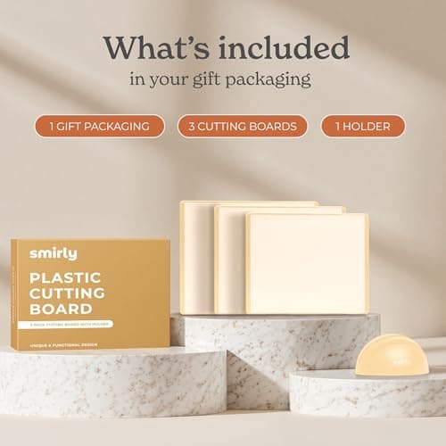 SMIRLY Plastic Cutting Board Set with Holder 3 Pieces, Non-Slip Dishwasher Safe Chopping Boards for Kitchen, Cream White view 3