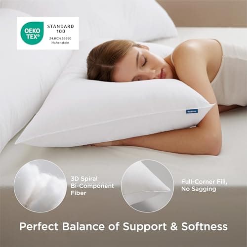 Bedsure Pillows Queen Size Set of 2 - Hotel Collection Bed Pillows for Sleeping, with Down Alternative Filling, Soft Support for Back, Stomach or Side Sleepers, Queen/Full, 28"x19", White, 2 Pack view 4