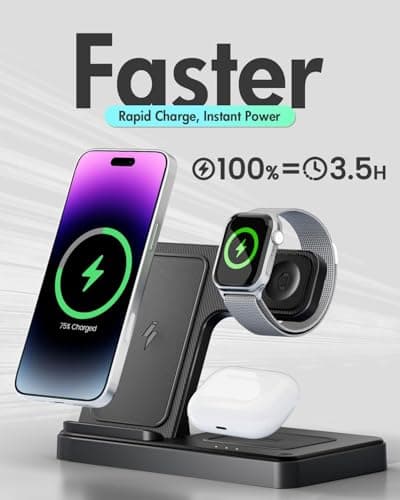 Wireless Charger iPhone Charging Station: 3 in 1 Charger Stand Multiple Devices for Apple - iPhone 17 16e 16 15 14 Pro Max 13 12 11 - Watch 11 10 9 8 7 6 5 4 3 2 SE and Ultra Series - Airpods 4 3 Pro view 5