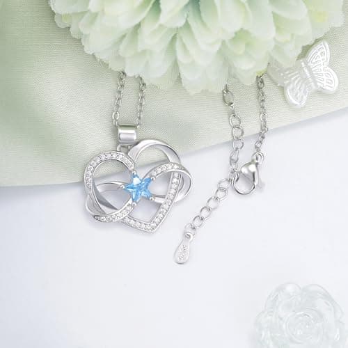 Sterling Silver Heart Star Necklace - Adjustable Love Heart-Shaped Infinity Pendant Necklace for Women Hypoallergenic Lightweight Blue Cubic Zirconia Necklaces Jewelry Gifts for Teens Daughter Granddaughter view 4