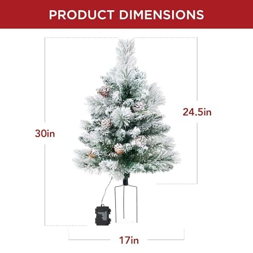 Best Choice Products Set of 2 24.5in Outdoor Flocked Scotch Pine Pathway Christmas Trees, Battery Operated Pre-Lit Holiday Décor w/LED Lights view 2