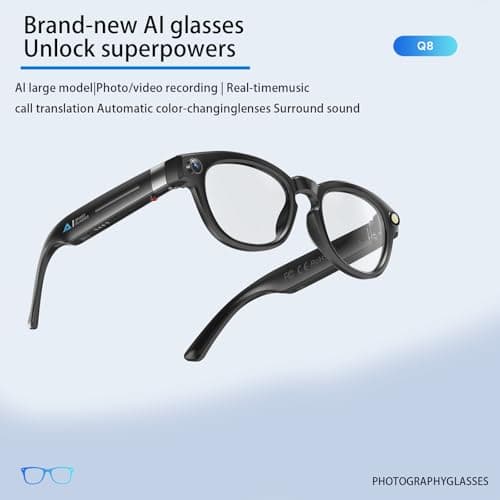 ROZEUS Al Smart Glasses with 4K HD Camera - Video Recording Glasses with Audio, Bluetooth Sunglasses with Camera forMen, Real-Time Translation, Hands-Free Music&Calls, Outdoor Sports Travel (Black) view 4