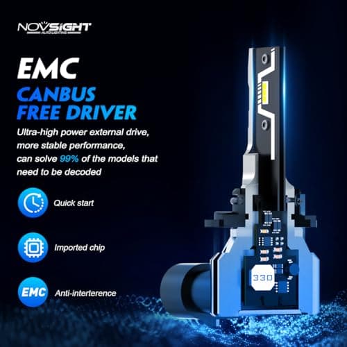 NOVSIGHT 9006 HB4 LED Light Bulbs - 500% 20,000LM Super Brighter 6500K Cool White Light Bulbs, 1:1 Design 50000+ Lifespan, Easy Installation, 9006 HB4 Automotive Fog Lamps, Pack Of 2 view 6