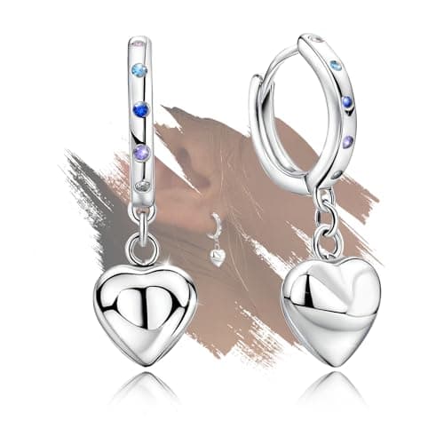 Sterling Silver Heart Hoop Earrings for Women - Colorful Cubic Zirconia Love Heart Shaped Earrings for Teen Girls Hypoallergenic Lightweight Loop Earring Gifts for Granddaughter Niece Wife Mom — image 1