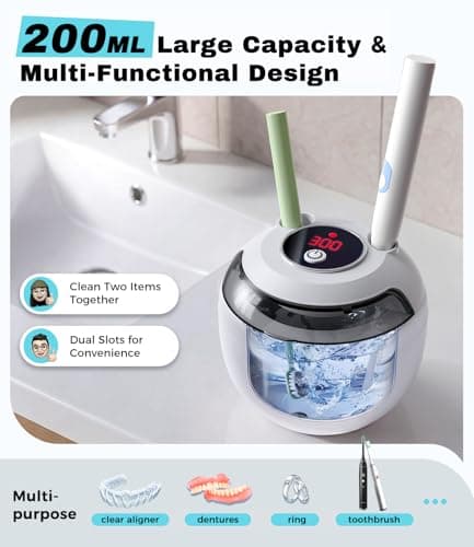 opilea Ultrasonic Retainer Cleaner Machine, 45kHz Deep Gentle Dental Cleaning Pod with 304 Stainless Steel Tank, 4 Cleaning Modes for Aligners view 2