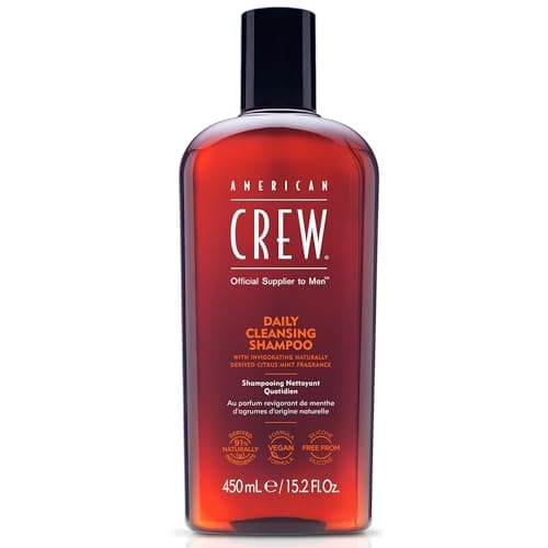 Shampoo for Men by American Crew, Daily Cleanser, Naturally Derived, Vegan Formula, Citrus Mint Fragrance, 15.2 Fl Oz