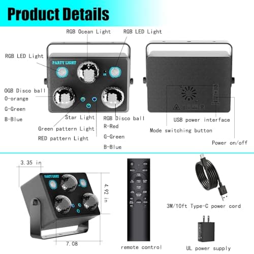 Disco Ball Party Lights,DJ Disco Lights Sound Activated LED Stage Strobe Light Star Ocean Projector with Remote Control for Home Decoration Parties Gift Club Bar Festival Christmas Birthday Wedding view 6