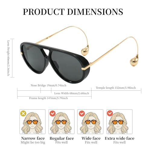 BOBUXLIIN Oversized Retro Large Aviator Sunglasses for Women Tangle Free UV400 Protection Metal Trendy Frame Shades 2026 view 5