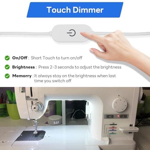Sewing Machine Light, Dimmable Sewing Light Strip with Touch Dimmer, Adhesive LED Strip Light for Sewing Machine, Daylight White, 78” Power Cord, and Clips Included view 2