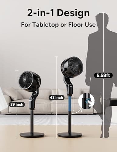 JRD Fan for Bedroom, 70° Oscillating Standing Fan, 100ft Quiet Pedestal Fans for Home Office, 85° Manual Vertical, Touch+Remote, 24H Timer,32 Wind Speeds, 39-43" Adjustable Height, Air Circulator view 4