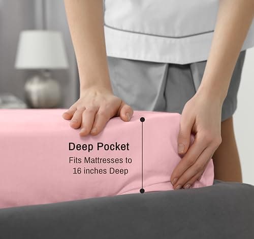 RUVANTI 100% Cotton Sheets – Split King Size Percale Bedding, Cooling & Breathable, Durable with a Crisp, Soft & Comfortable Feel, 16" Deep Pocket, 5-Piece Set, Bridal Rose view 6