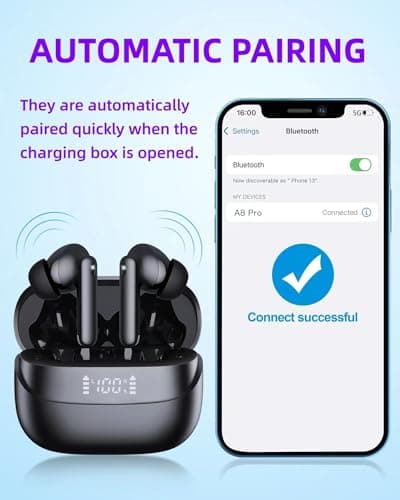 AIMUZIKEER Wireless Earbuds A8 PRO Bluetooth Earbud & in-Ear Headphones Deep Bass Clear Call, IPX7 Waterproof Ear Buds Wireless Earphones, 36Hrs Playtime Compatible with Samsung TV Phone Android view 3