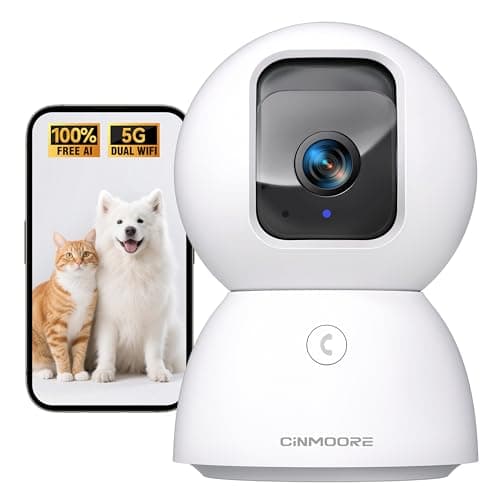 CINMOORE Upgraded 3K Security Camera Indoor, Free Time Lapse, AI Tracking & Face ID, PTZ 5G WiFi Dog/Pet/Baby Monitor Cameras for Home Security, Color Night Vision, Full Duplex 2-Way Talk