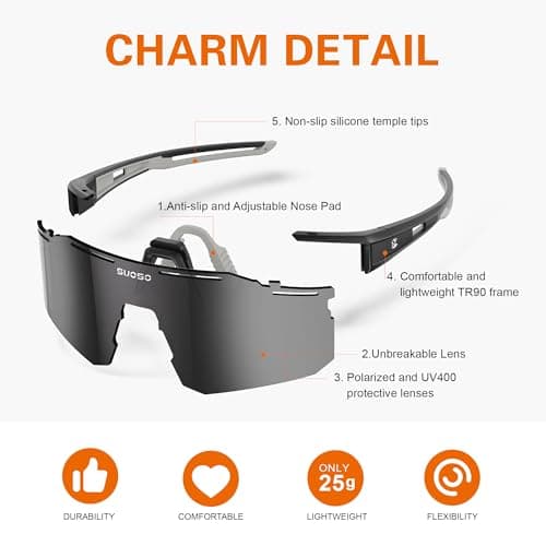 suoso Cycling Polarized Sunglasses for Men: UV400 Protection Glasses Running Baseball Softball Sports Goggles for Youth Women view 2