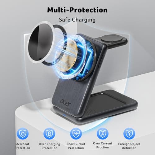 Acer 3 in 1 Charging Station for Apple Device, Magnetic Wireless Foldable Fast Charger Stand Compatible with MagSafe for iPhone, Apple Watch & AirPods, Foldable Charging Dock for Desk S3 view 4