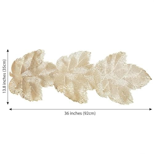 yuboo Gold Table Runner 36 Inch - Waterproof Vinyl Table Runners for Coffee Tables, Leaf Heat Resistant Dresser Runners for Bedroom, Dining, Kitchen, Wedding, Birthday, Mother's Day, Party, Home Decor view 2