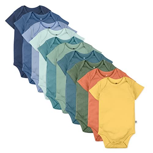 HonestBaby 10-Pack Short Sleeve Bodysuits One-Piece 100% Organic Cotton for Infant Baby Boys, Girls, Unisex, Rainbow Gems Blues, 0-3 Months