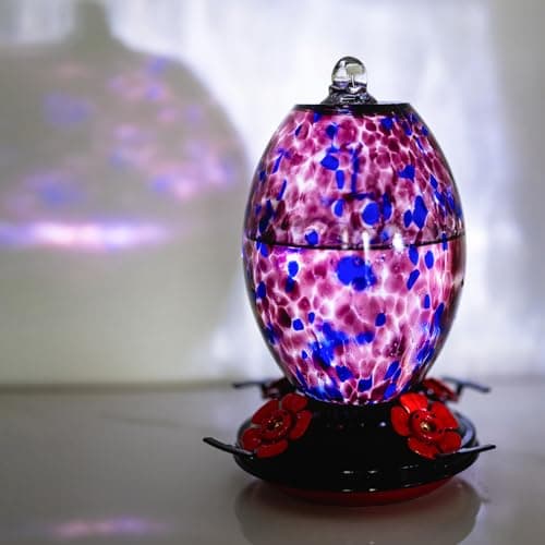Muse Garden Glass Humming Bird Feeders for Outdoors - 27OZ Blown Glass Hummingbird Feeder - Unique Gift Mom Women Grandparents, Outdoors Hanging Garden Decor, Includes Ant Moat & Brush, Purple view 2