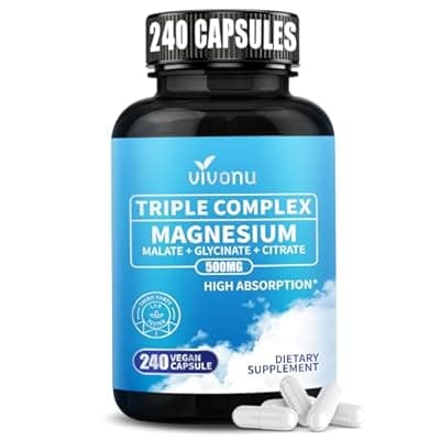 Triple Magnesium Complex for Women and Men - Magnesium Glycinate 400mg, Malate, Citrate, High Absorption Chelated Magnesium Supplement Support Sleep, Muscle, Non-GMO, Gluten Free - 240 Capsules