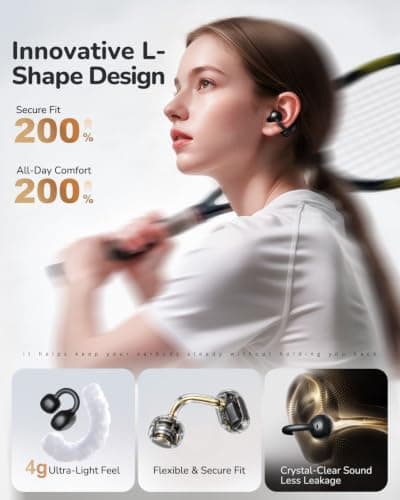 Ultra Open Ear Earbuds, 4g Clip On Wireless Headphones for Everyday Comfort | At 4g per earbud, soft silicone air cushions and flexible C-rings ease pressure while the open fit keeps ears feeling free. view 4