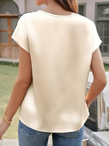 Tankaneo Womens Silk Satin Tank Tops Lace V Neck Cap Sleeve Summer Blouse Dressy Casual Loose Fit T Shirts view 5