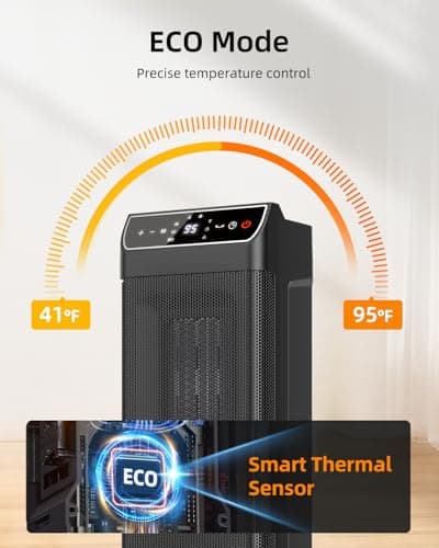 Space Heater, Electric Heaters for Indoor Use with Thermostat, Remote, 1-12H Timer, 70°Oscillation and Overheat Protection, 1500W PTC Ceramic Fast Safety Heat, Portable Heater for Office (Black) view 4