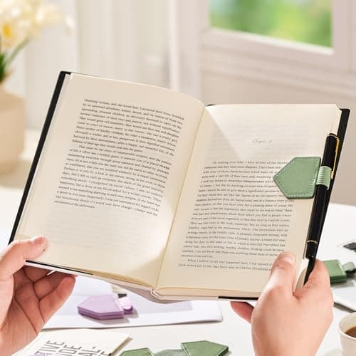 2Pcs Magnetic Leather Bookmarks with Gift Box Triangle-Shaped Magnetic Pen Holder Book Marks Clip Gift for Book Lover Readers Cute Bookmark for Women, Green view 2