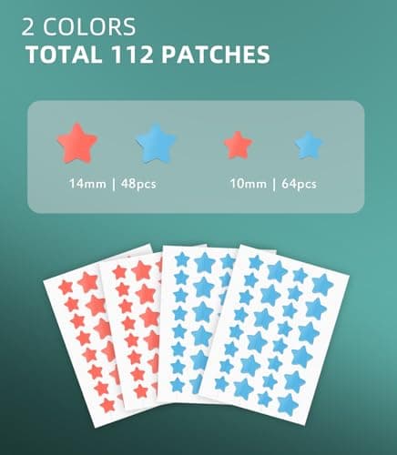 Jefusst Star Acne Patches 112 Counts, Pimple Patch Pimple Patches for Face Pimple Patches Stars Hydrocolloid Acne Patches Cute Zit Patches Healing Sticker, Orange and Pink view 2