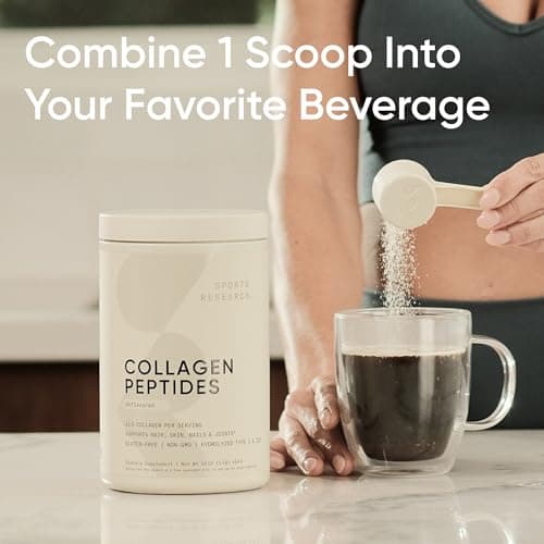 Sports Research Collagen Peptides - Hydrolyzed Type 1 & 3 Collagen Powder Protein Supplement for Healthy Skin, Nails, & Joints - Easy Mixing Vital Nutrients & Proteins, Collagen for Women & Men view 3