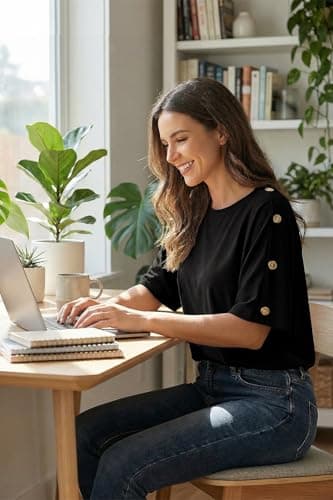 Dokotoo Women's Short Sleeve Tops Crew Neck Button Casual Summer Oversized T Shirts Blouses view 6