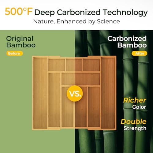 keechee Carbonized Bamboo Kitchen Drawer Organizer, 10 Slots Expandable Silverware Organizer, Utensil Holder & Cutlery Tray, 2.2" Deep for Extra Capacity, Non-Slip Feet Included view 4