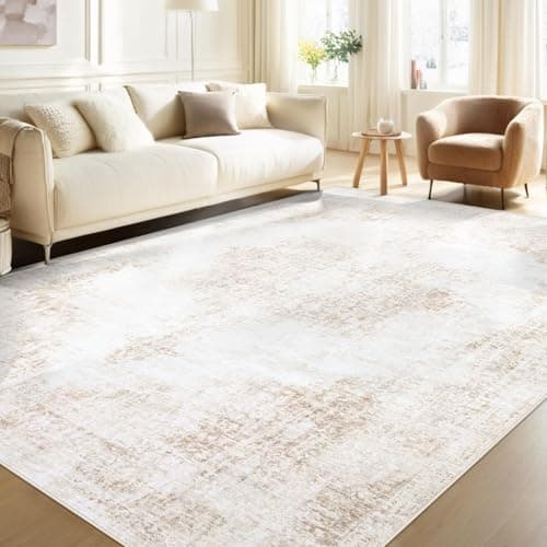 Area Rug 5x7 Vintage Rug: Washable Living Room Rugs Retro Medallion Distressed Large Rugs Soft Low Pile Non-Slip Indoor Floor Carpet for Bedroom Kitchen Nursery Dining Table Office (Beige, 5'x7') — image 1