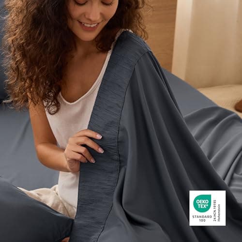 Bedsure California King Sheet Sets - 4 Pieces Soft Cal King Sheets - Breathable & Cooling - Hotel Luxury - Easy Care Polyester Microfiber Bedding for Women, Men, Dark Grey view 3