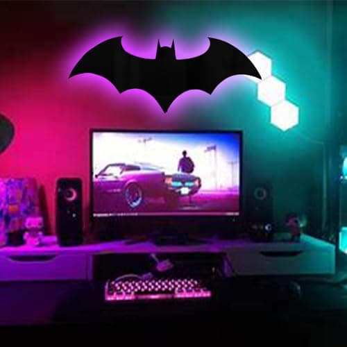 Bat Night Light Superhero LED Signal Cool Lamp with 16 Colors Remote Control Wall Sconce Acrylic Engraved Neon Sign Light Room Wall Decor for Bedroom Party Birthday Xmas Gifts (Black Bat) view 3