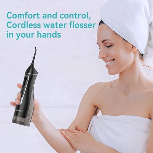 Water Dental Flossers for Teeth, 300ML Cordless Portable Electric Water Flosser, 4 Modes Oral Irrigator, Waterproof Rechargeable Water Floss for Deep Cleaning, Plaque Remover,Braces Home Travel Use view 7
