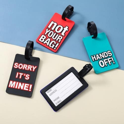 Funny Silicone Luggage Tag, Colorful Unique Baggage Handbag Travel Suitcase Tags with Name ID Card for Women Men (Multicolor, Set of 4) view 2