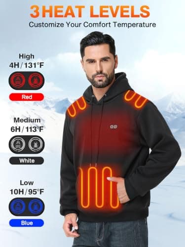 Heated Hoodie for Men with 10000mAh Battery, Heated Sweatshirt Pullover | Smart Electric Hoodie, 7 Heating Zones, 3 Heat Levels, Dual Control, Upgraded Ear Heating, Adjustable Hood, Outdoor Work view 3