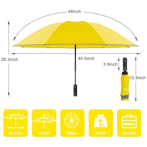 Lejorain Automatic Folding Umbrella Inverted - Upside Down Yellow Windproof Umbrella LED Flashlight Handle With Reflective Strip view 3