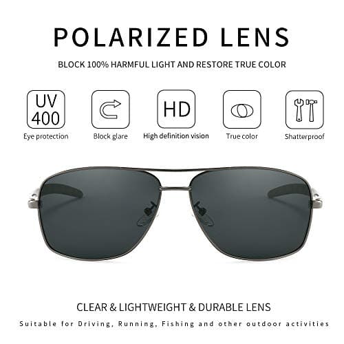 SUNGAIT Men's Polarized Square Aviator Sunglasses Durable Metal Frame for Fishing Driving Golf 100% UV Protection view 2