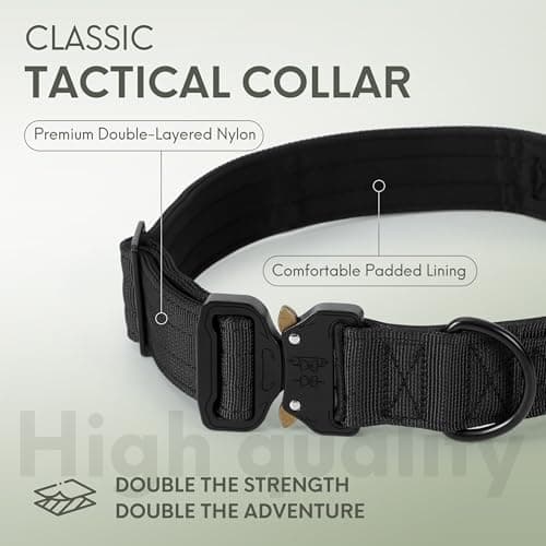 Jumpress Heavy Duty Tactical Dog Collar with Airtag Holder, 1.5’’ Wide Large Dog Collar with Comfortable Handle, Durable Airtag Dog Collar for Large Dogs (Black,Neck 18-20’’) view 2
