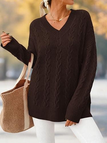 Okiwam Women's Oversized Sweaters Long Sleeve V Neck Cable Knit Pullover Tops Fall Outfits Spring Fashion Clothes 2026 view 2
