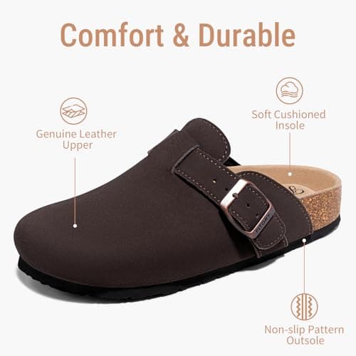 FITORY Women's Genuine Suede Clogs with Arch Support & Adjustable Buckle – Comfort Cork Footbed for Indoor and Outdoor Size 5-11 view 3