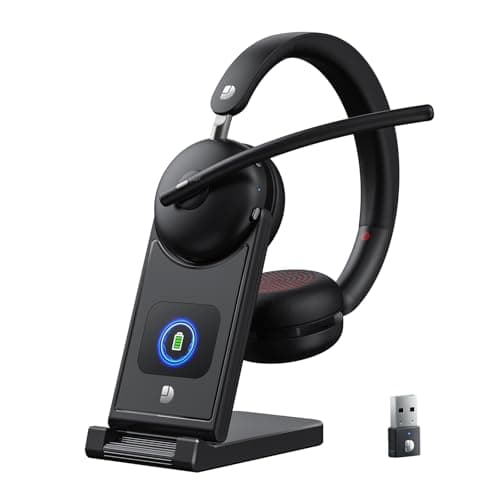 Dytole Wireless Headset with Mic for Work-Bluetooth 5.3 Headset with Microphone Noise Cancelling, Wireless Headsets with 65H Battery & 10Min Fast Charge, Smart Charging Dock for PC/Laptop/Team, Black