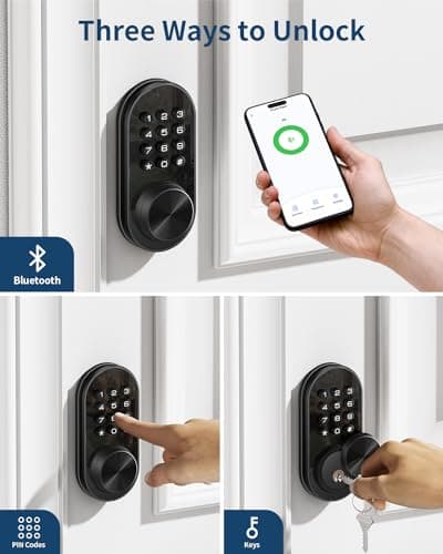 TEEHO TE341 Smart Keyless Entry Door Lock with App Control, Digital Keypad Bluetooth Electronic Deadbolt with Auto Lock, Easy Installation - Black view 2