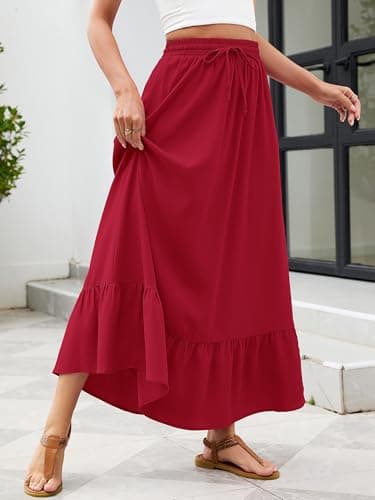 Heymoments Maxi Skirts for Women High Waisted Flowy 2026 A Line Cute Pleated Casual Beach Long Skorts with Pockets view 2