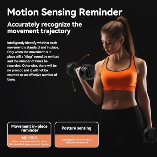 Smart Adjustable Dumbbell Set - Pair with Stand - Quick Adjustment, Secure Grip - Compact Home Gym Training Dumbbells for Men & Women with Voice Reminder & Motion Sensing Functions - 25LB view 3
